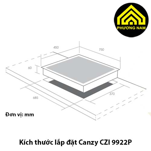 Kích thước lắp đặt Bếp điện từ Canzy CZI 9922P