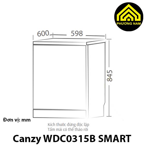Kích thước máy rửa bát Canzy WDC0315B SMART