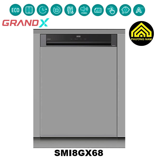 Máy rửa bát GRANDX SMI8GX68 serial 8+ nhập khẩu Thái Lan hiện đại tiện nghi