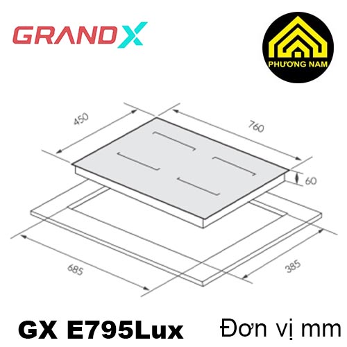 Kích thước bếp từ GRANDX GX E795Lux nhập khẩu Malaysia