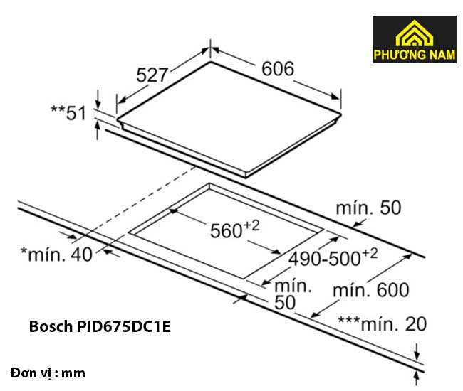 Kích thước Bếp Từ Bosch PID675DC1E