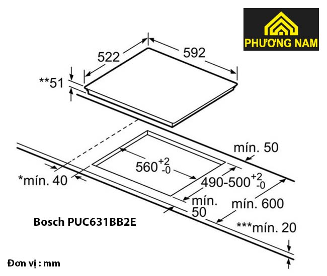 kích thước Bếp Từ Bosch PUC631BB2E