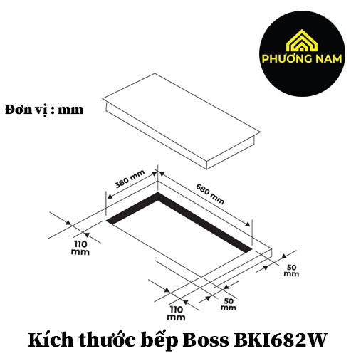 Kích thước bếp từ Boss BKI682W nhập khẩu Châu Âu
