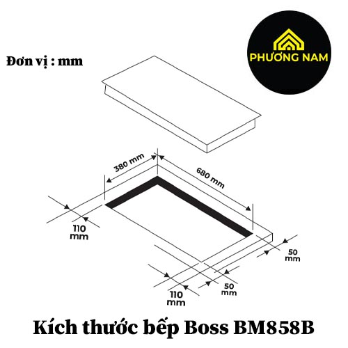 Kích thước Bếp từ Boss BM858B nhập khẩu Malaysia