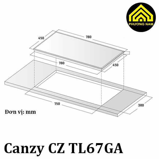 Kích thước lắp đặt bếp từ Canzy CZ TL67GA