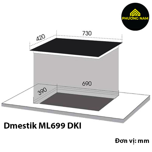 Kích thước lắp đặt bếp từ Dmestik ML699 DKI