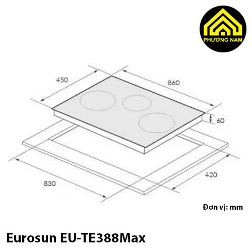 Kích thước Bếp điện từ Eurosun EU-TE388Max