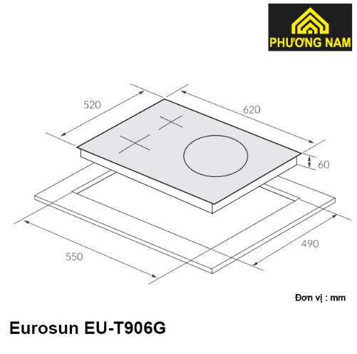 Kích thước lắp đặt bếp từ Eurosun EU-T906G