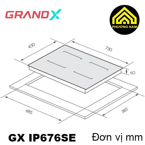 Kích thước bếp từ GRANDX GX IP676SE nhập khẩu Malaysia