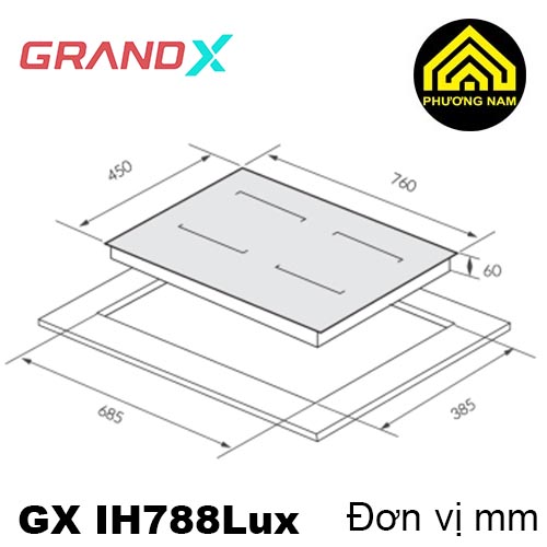 Kích thước bếp từ GRANDX GX IH788Lux nhập khẩu Malaysia