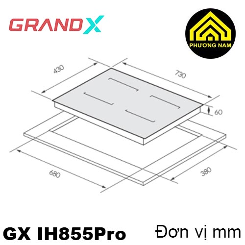 Kích thước bếp từ GRANDX GX IH855Pro nhập khẩu Malaysia