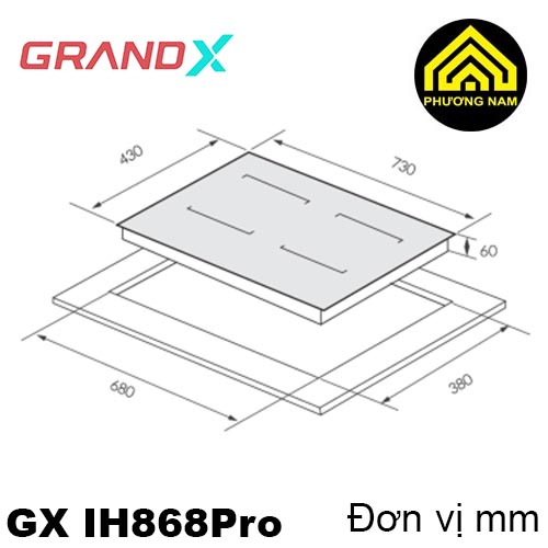 Kích thước bếp từ GRANDX GX IH868Pro nhập khẩu Malaysia