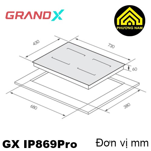 Kích thước bếp từ GRANDX GX IP869Pro nhập khẩu Malaysia