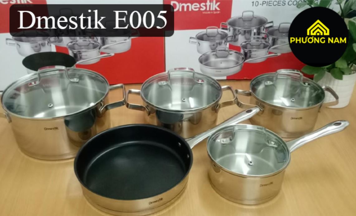Bộ Nồi chảo Inox cho bếp từ Dmestik E005 chính hãng
