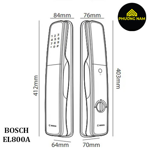 kích thước Khoá cửa điện tử thông minh Bosch EL800A