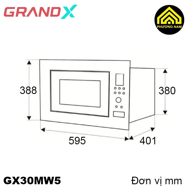 Kích thước lò nướng kết hợp lò vi sóng GRANDX GX30MW5 nhập khẩu Malaysia