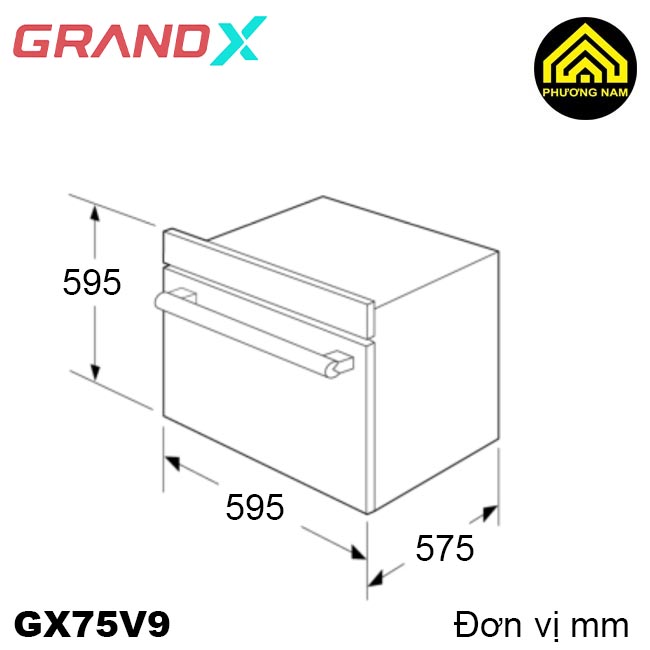 kích thước lò nướng âm tủ GRANDX GX75V9 nhập khẩu Malaysia