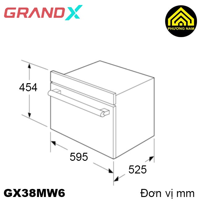 kích thước lò nướng kết hợp lò vi sóng GRANDX GX38MW6 nhập khẩu Malaysia