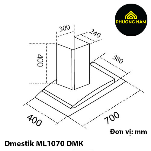 Kích thước máy Hút Mùi Dmestik ML1070 DMK