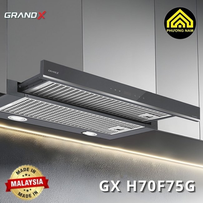 Hút mùi kính vát GRANDX GX H70F58G nhập khẩu Malaysia