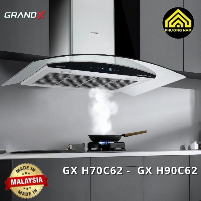 Hút mùi kính vát GRANDX GX H70C62 - GX H90C62 nhập khẩu Malaysia giá tốt