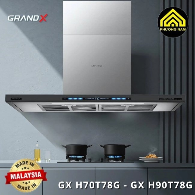 Hút mùi kính vát GRANDX GX H70T78G - GX H90T78G nhập khẩu Malaysia giá tốt