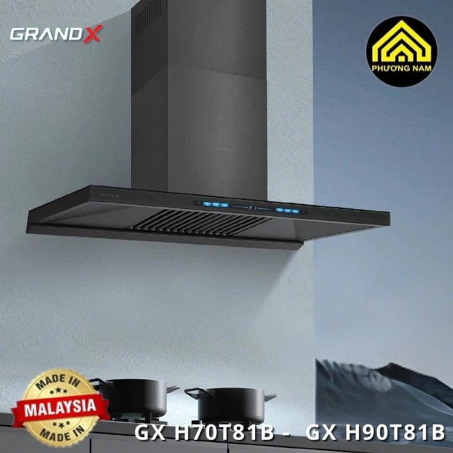 Hút mùi kính vát GRANDX GX H70T81B - GX H90T81B nhập khẩu Malaysia