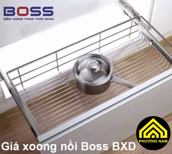 Giá xoong nồi inox nan dẹt ray giảm chấn âm tủ Boss BXD tiện nghi