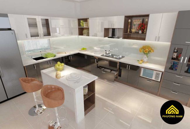Thỉ công tủ bếp bàn đảo tại Đà Lạt
