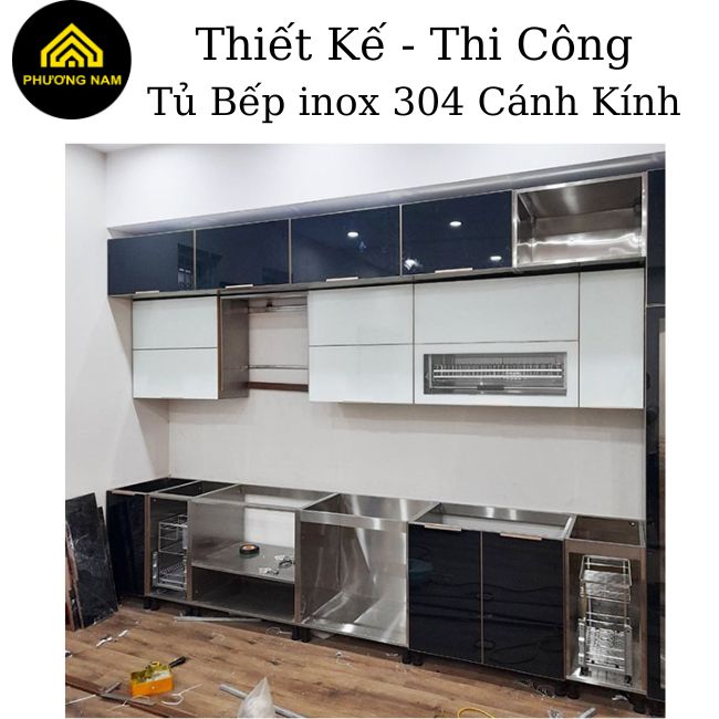 Thiết  kế - thi công tủ bếp inox 304 cánh kính tại Nha Trang - Khánh Hòa