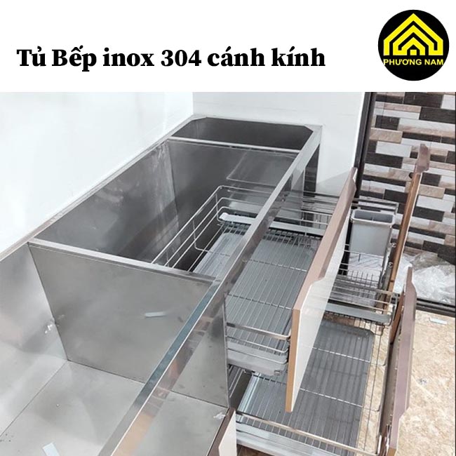 Tủ bếp khung inox 304 cánh kính TPHCM