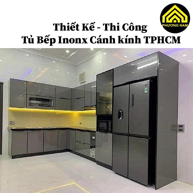 mẫu tủ bếp inox cánh kính đẹp mà Bếp Phương Nam đã thiết kế thi công tại TPHCM 8