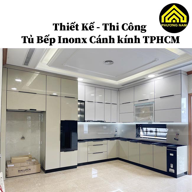 mẫu tủ bếp inox cánh kính đẹp mà Bếp Phương Nam đã thiết kế thi công tại TPHCM 7