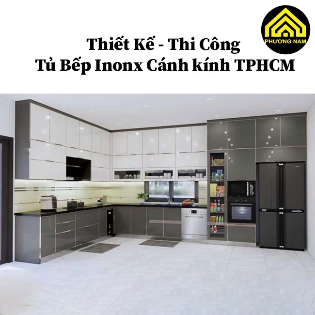 mẫu tủ bếp inox cánh kính đẹp mà Bếp Phương Nam đã thiết kế thi công tại TPHCM 6
