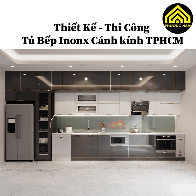 mẫu tủ bếp inox cánh kính đẹp mà Bếp Phương Nam đã thiết kế thi công tại TPHCM 5