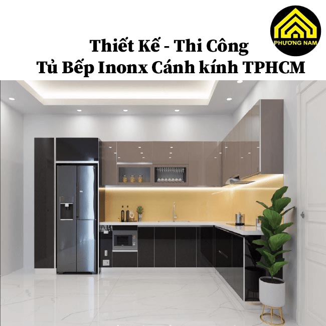 mẫu tủ bếp inox cánh kính đẹp mà Bếp Phương Nam đã thiết kế thi công tại TPHCM 4
