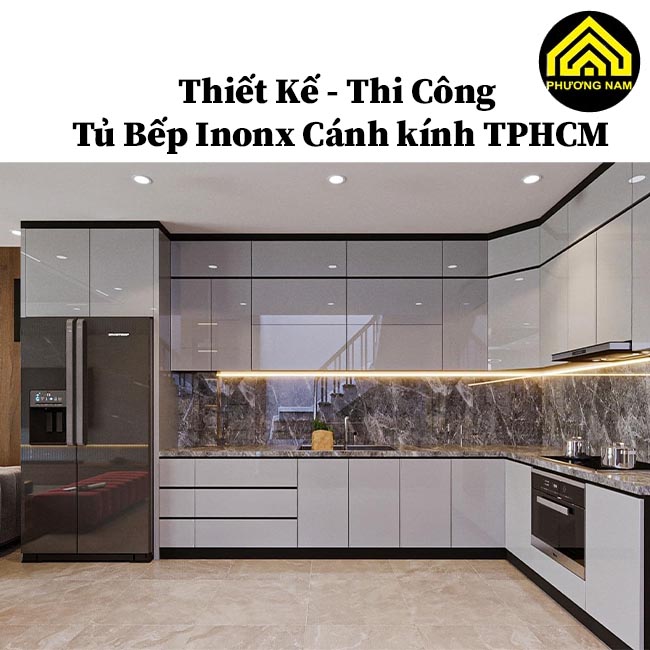 mẫu tủ bếp inox cánh kính đẹp mà Bếp Phương Nam đã thiết kế thi công tại TPHCM 3